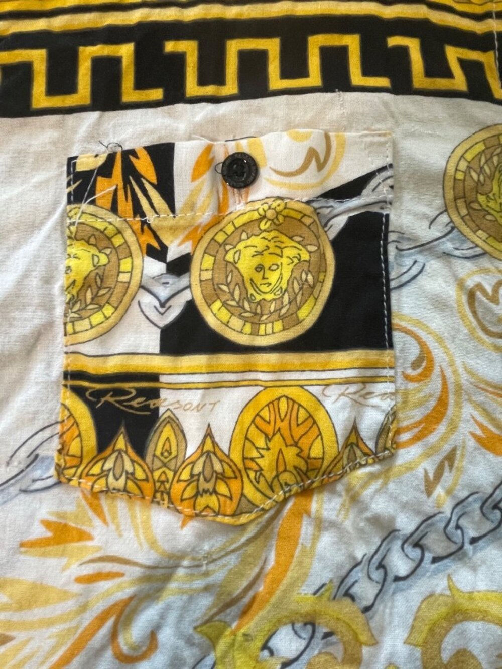 Reason Mens Patterned Button-Up Shirt With Gold & Black Medallion Design Size M - Picture 4 of 11